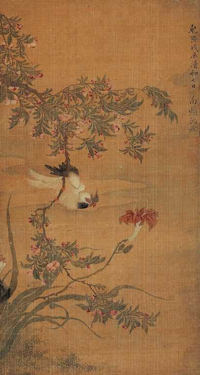 沈铨 戊辰（1748年）作 花鸟 立轴